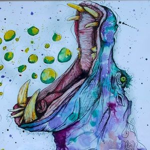 Hippo Watercolor Print